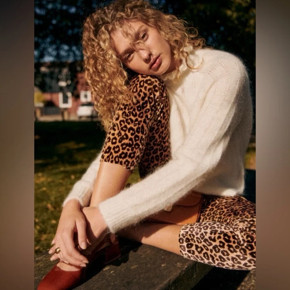 Sezane Gary Trouser in Velvet Leopard Print - Size 4